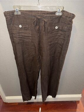 Allen Allen Dark Brown Linen-Blend Casual Chinos